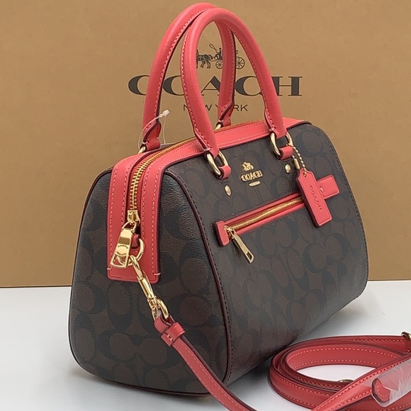 COACH NWT Coach Rowan Satchel In Signature Canvas Brown Watermelon Color - Picture 6 of 16